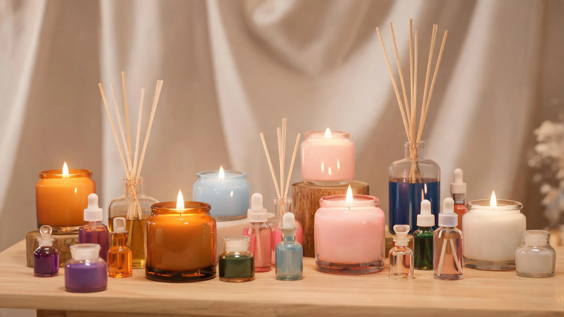 Voluspa candle studio with glowing vessels and fragrance materials